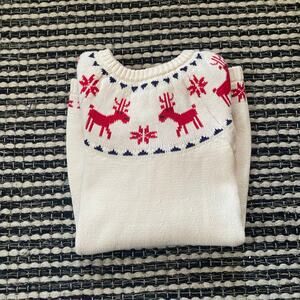 🌿Hanna Andersson Dear Deer Cream Red Thick Knit Long Sleeve Sweater Dress 5